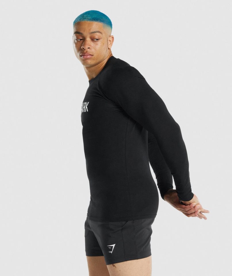 Men's Gymshark Apollo Long Sleeve T-Shirts Black | NZ 0NXFOZ